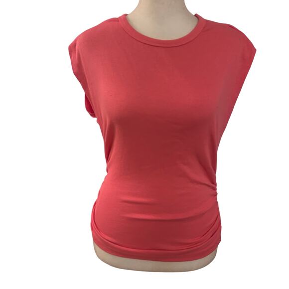 Michael Stars Pink Joni Power Shoulder Tee Ruched NWT Womens Size Small - Picture 1 of 7